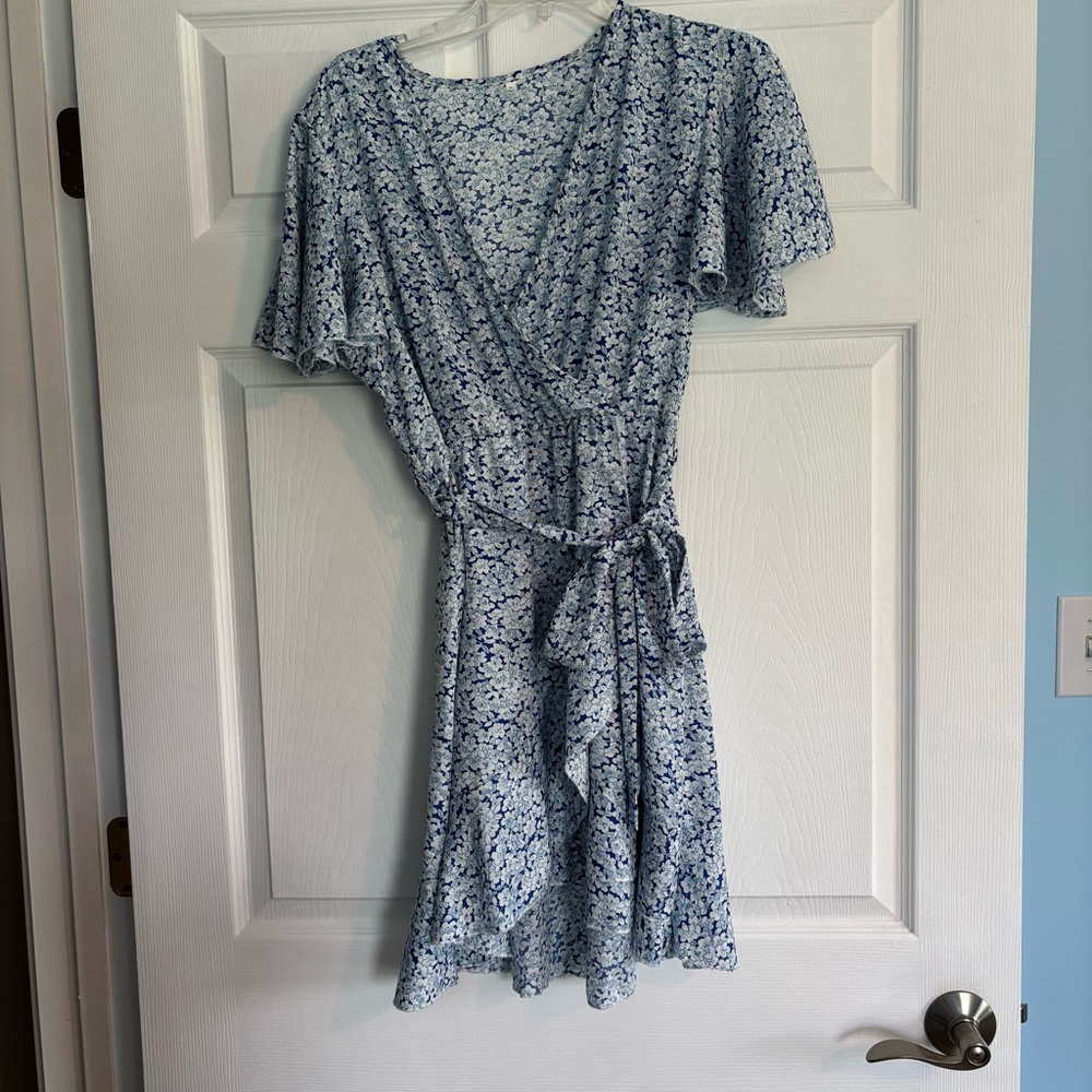 Floral Blue Wrap Dress